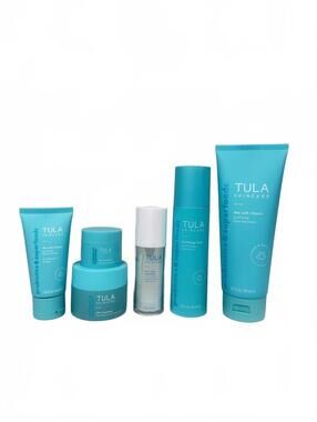 NIB TULA Skincare Routine Set - Cult Classic Cleanser + 24-7 Cream, Serum, Toner